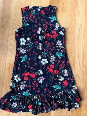 Tommy Hilfiger Navy Floral Ruffle-Hem Casual Dress